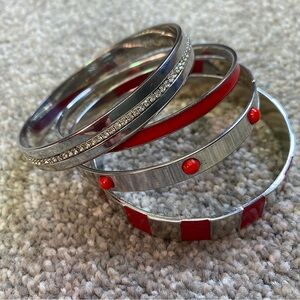 🎉Set of 4 White House Black Market Bangles, Red/Silver